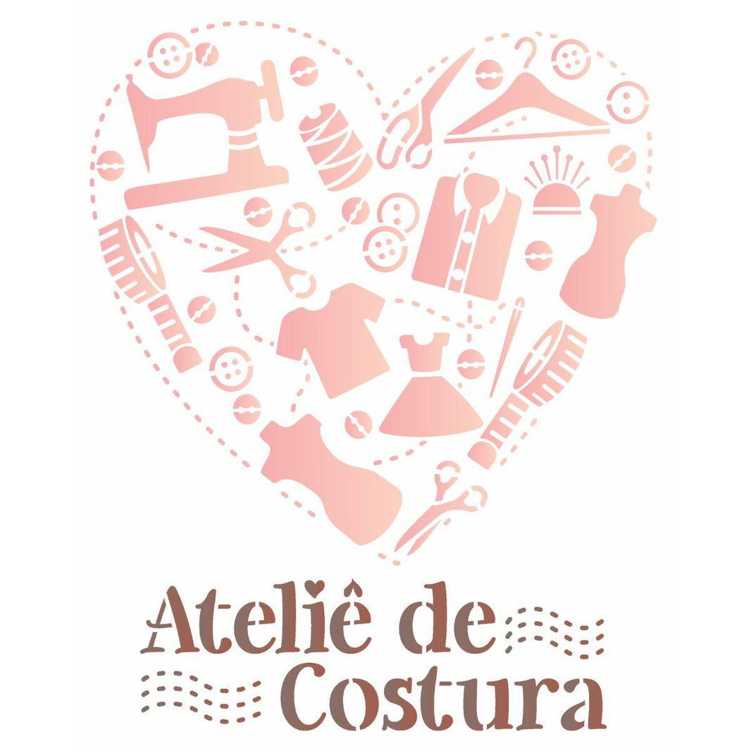 Stencil OPA 20x25 3097 Coração Ateliê de Costura - Palácio da Arte