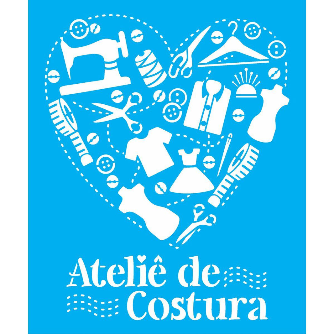 Stencil OPA 20x25 3097 Coração Ateliê de Costura - Palácio da Arte