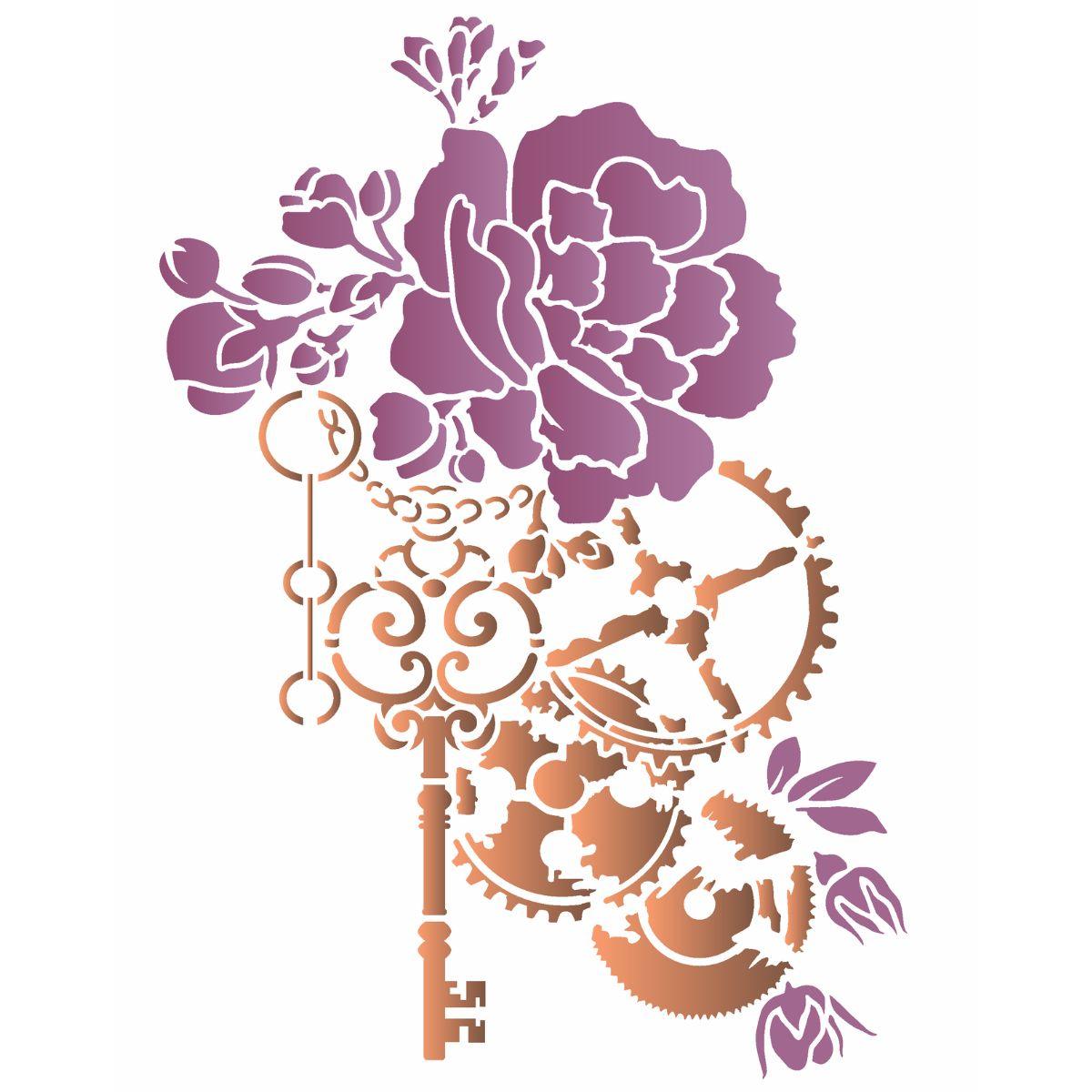 Stencil OPA 20x25 3116 Steampunk Art Rosa e Engrenagens - Palácio da Arte