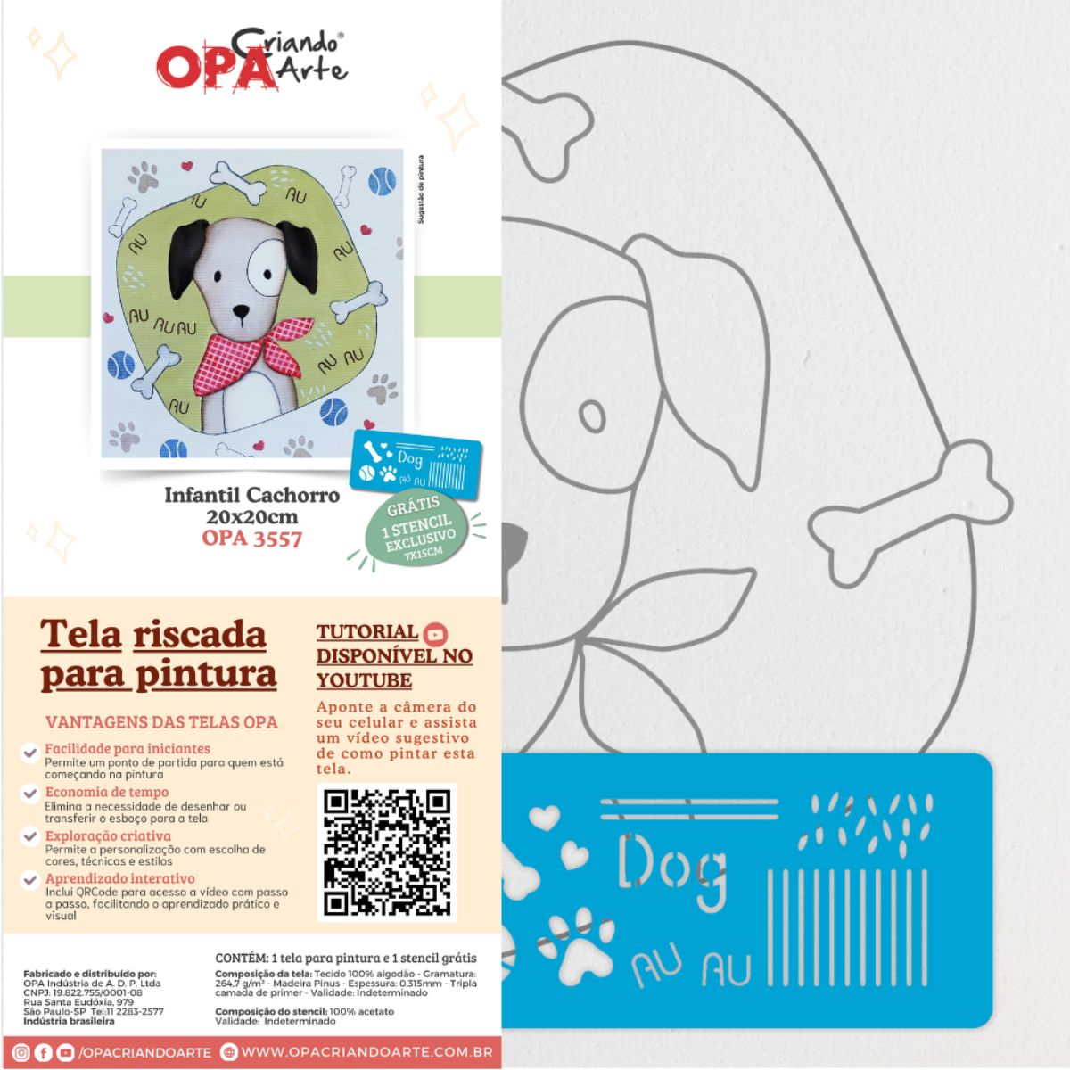 Tela Riscada para Pintura 20x20cm Infantil Cachorro - Palácio da Arte