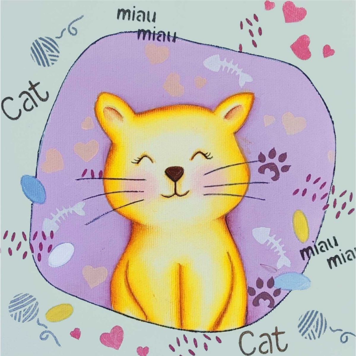 Tela Riscada para Pintura 20x20cm Infantil Gato - Palácio da Arte