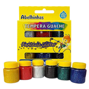 Tempera Guache Acrilex Fantasia Glitter 15ml 6 unidades - Palácio da Arte