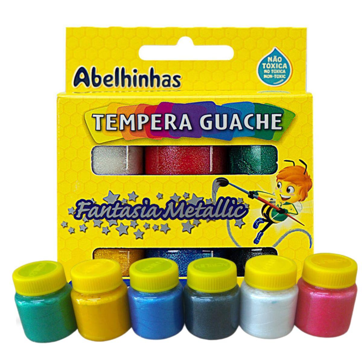 Tempera Guache Acrilex Fantasia Metallic 15ml 6 unidades - Palácio da Arte