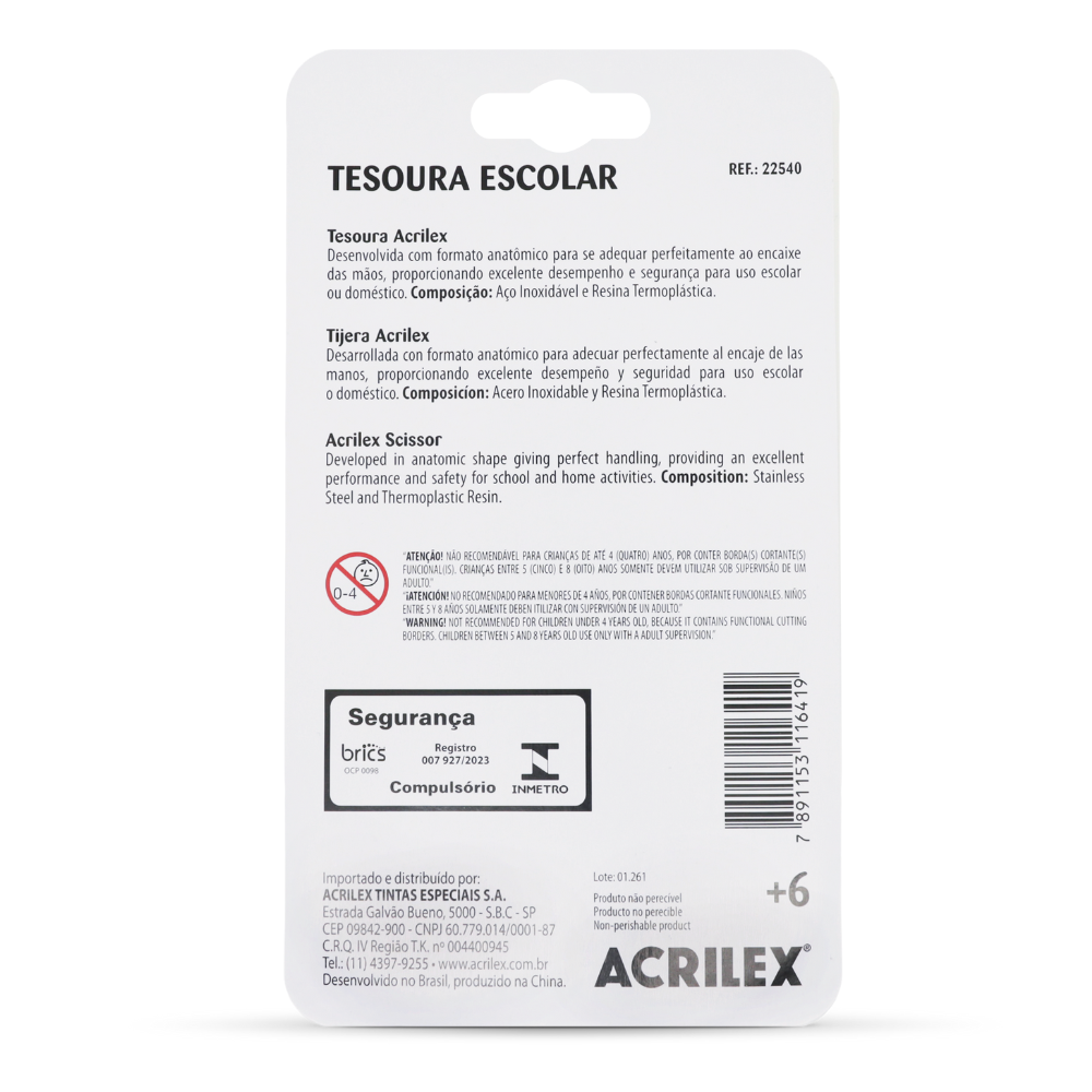 Tesoura Escolar Pirulito Acrilex 13,5cm Azul - Palácio da Arte