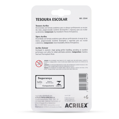 Tesoura Escolar Pirulito Acrilex 13,5cm Azul - Palácio da Arte