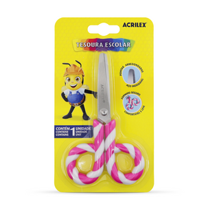 Tesoura Escolar Pirulito Acrilex 13,5cm Rosa - Palácio da Arte