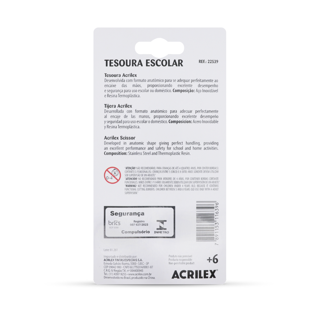 Tesoura Escolar Quadrado Acrilex 13,5cm Rosa - Palácio da Arte
