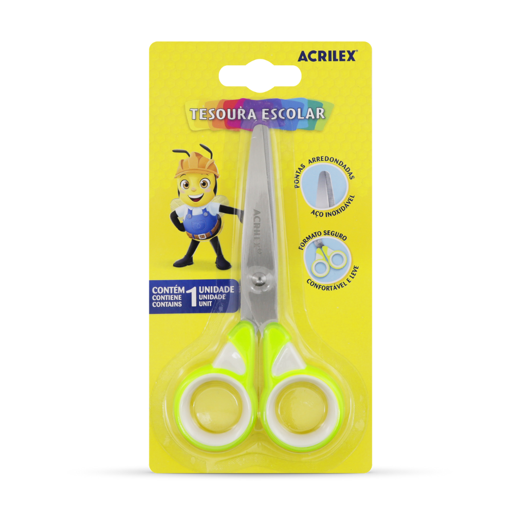 Tesoura Escolar Spinner Acrilex 13,5cm Amarelo - Palácio da Arte