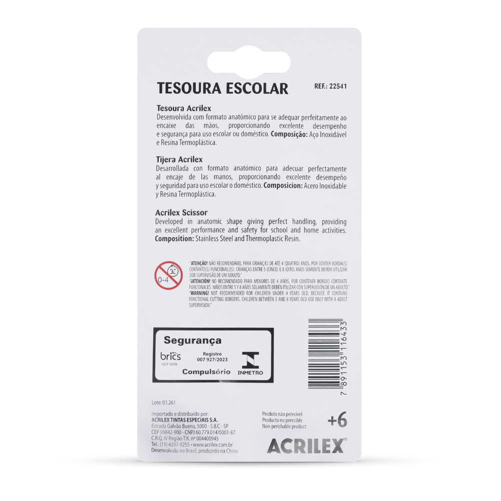 Tesoura Escolar Spinner Acrilex 13,5cm Azul - Palácio da Arte