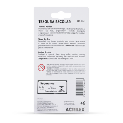 Tesoura Escolar Spinner Acrilex 13,5cm Azul - Palácio da Arte