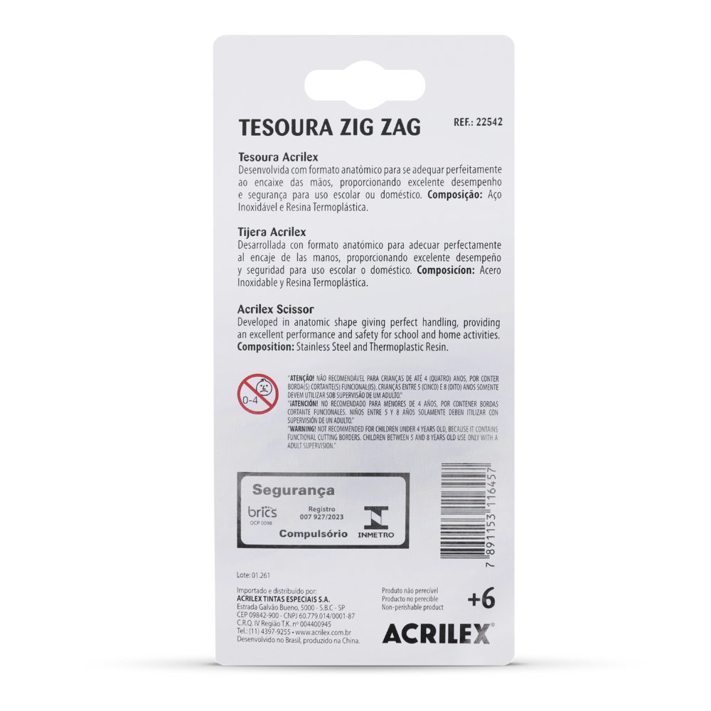 Tesoura Escolar Zig Zag Acrilex 13,5cm Corte Bigodinho - Palácio da Arte