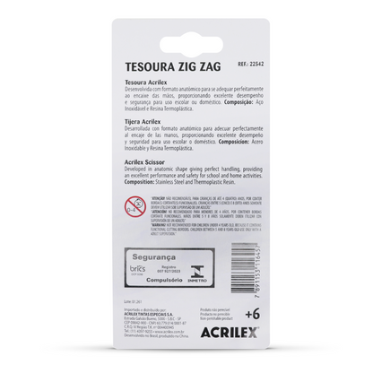 Tesoura Escolar Zig Zag Acrilex 13,5cm Corte Bigodinho - Palácio da Arte