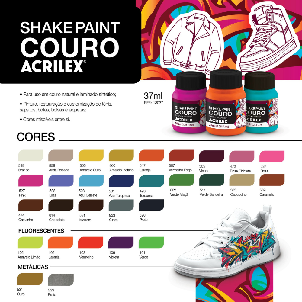 Tinta para Couro Acrilex 37ml Shake Paint - Palácio da Arte