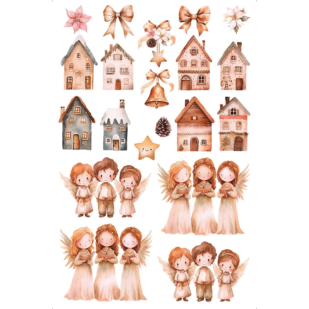 Transfer de Imagem Big 19,5x29,5 TIBN-012 Natal Casas e Anjos Boho - Palácio da Arte