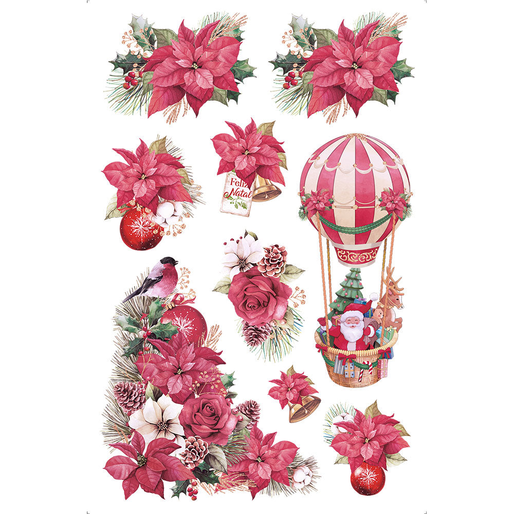 Transfer de Imagem Big 19,5x29,5 TIBN-015 Natal Poinsétias e Papai Noel - Palácio da Arte