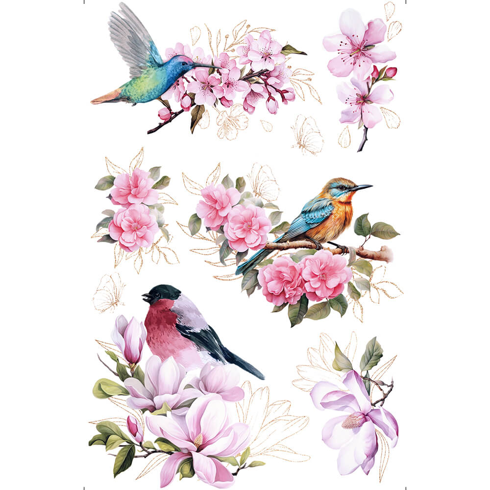 Transfer de Imagem Litoarte 9,8x15 TIS-007 Flores e Passarinhos - Palácio da Arte