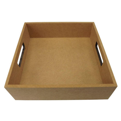 Bandeja em MDF Quadrada com Alça Reta Clean 26x26x6,5cm