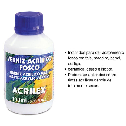 Verniz Acrílico Fosco Acrilex 100ml - Palácio da Arte