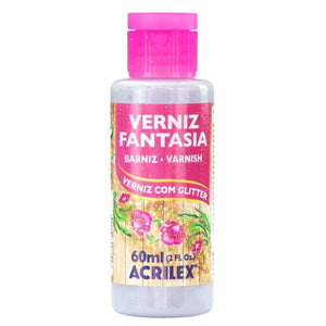 Verniz Fantasia Brilhante com Glitter Acrilex 60ml - 202 Prata - Palácio da Arte