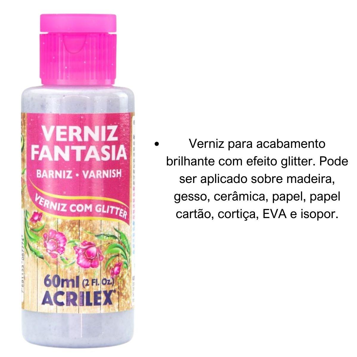 Verniz Fantasia Brilhante com Glitter Acrilex 60ml - 202 Prata - Palácio da Arte