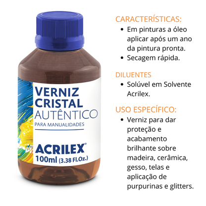Verniz Acrilex Cristal Autêntico 100ml Proteção e Brilho