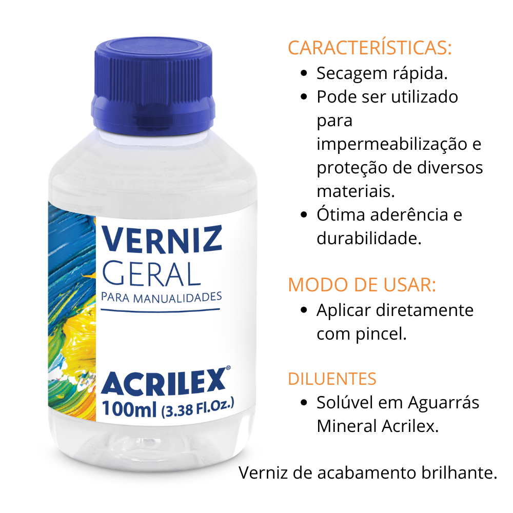 Verniz Geral Acrilex Brilhante 100ml Brilho e Proteção