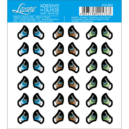Adesivo de Olhos Litoarte 10x10cm AO-002 Modelo II 18 Pares - Palácio da Arte