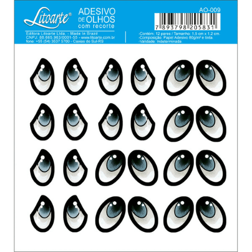 Adesivo de Olhos Litoarte 10x10cm AO-009 Modelo IX 12 Pares - Palácio da Arte