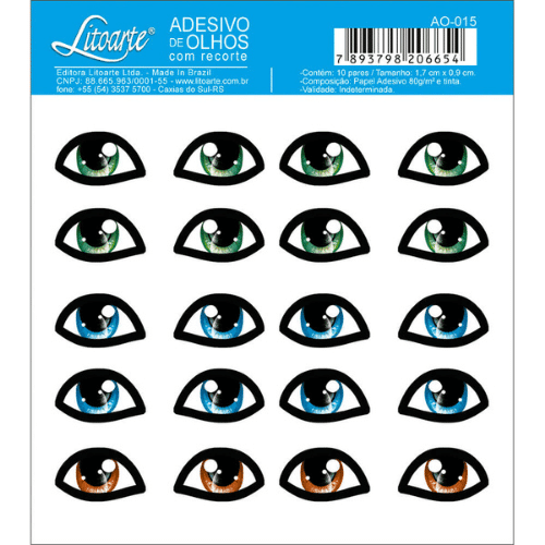 Adesivo de Olhos Litoarte 10x10cm AO-015 Modelo XV 10 Pares - Palácio da Arte