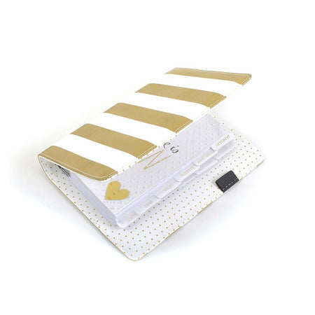 Agenda Organizadora American Crafts WER043 20,5x15cm Capa de Couro Listras Dourado - Palácio da Arte