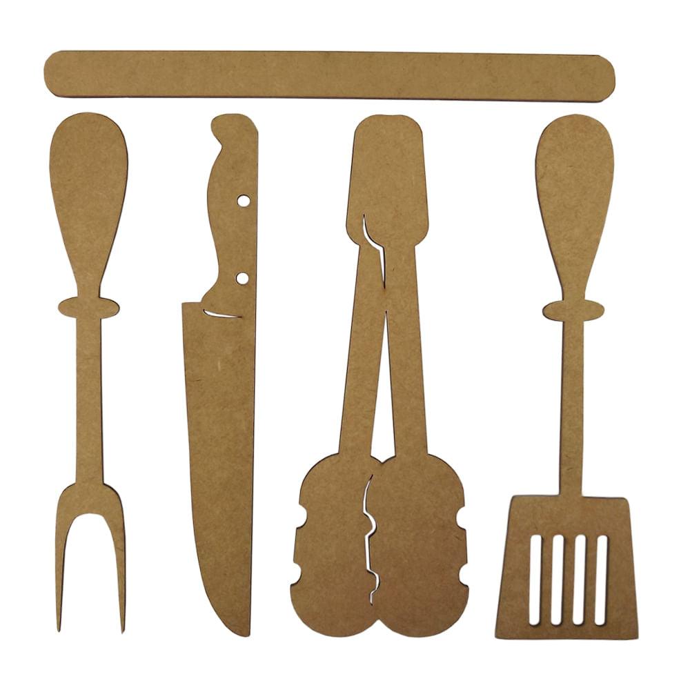 Aplique Acessórios para Churrasco 12cm em MDF com 5 peças - Palácio da Arte