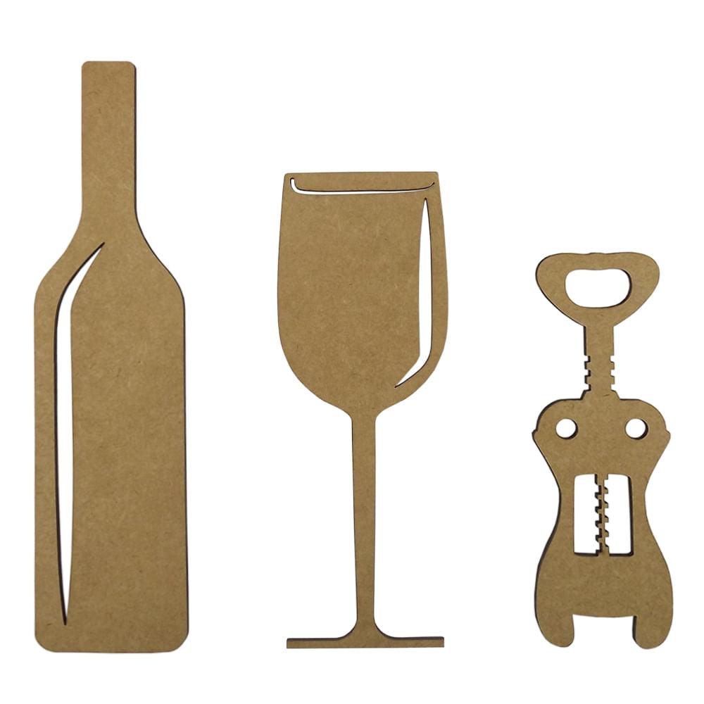 Aplique Acessórios para Vinho 12cm em MDF com 3 peças - Palácio da Arte