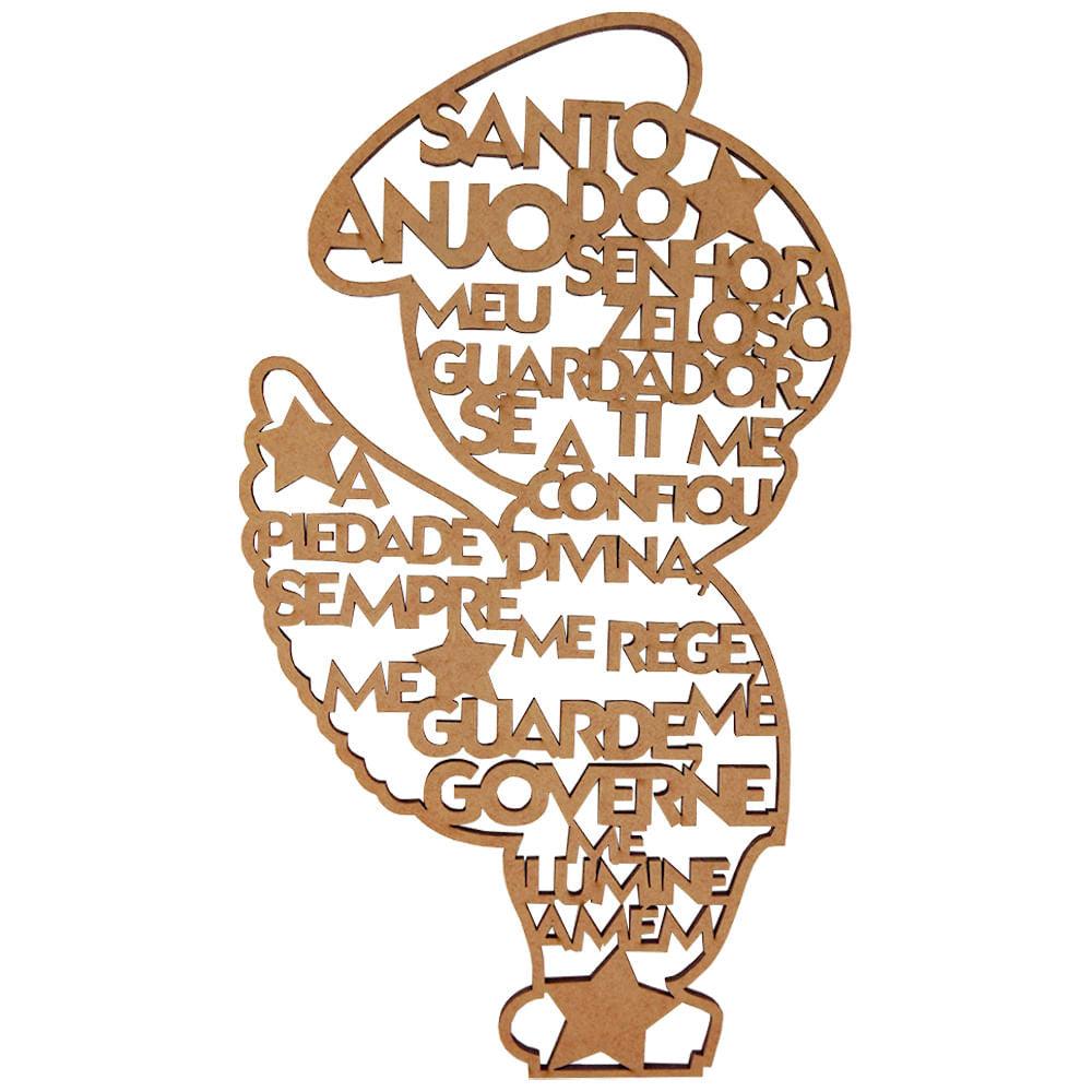 Aplique Anjo em Pé Oração Santo Anjo 30x16,2cm em MDF - Palácio da Arte