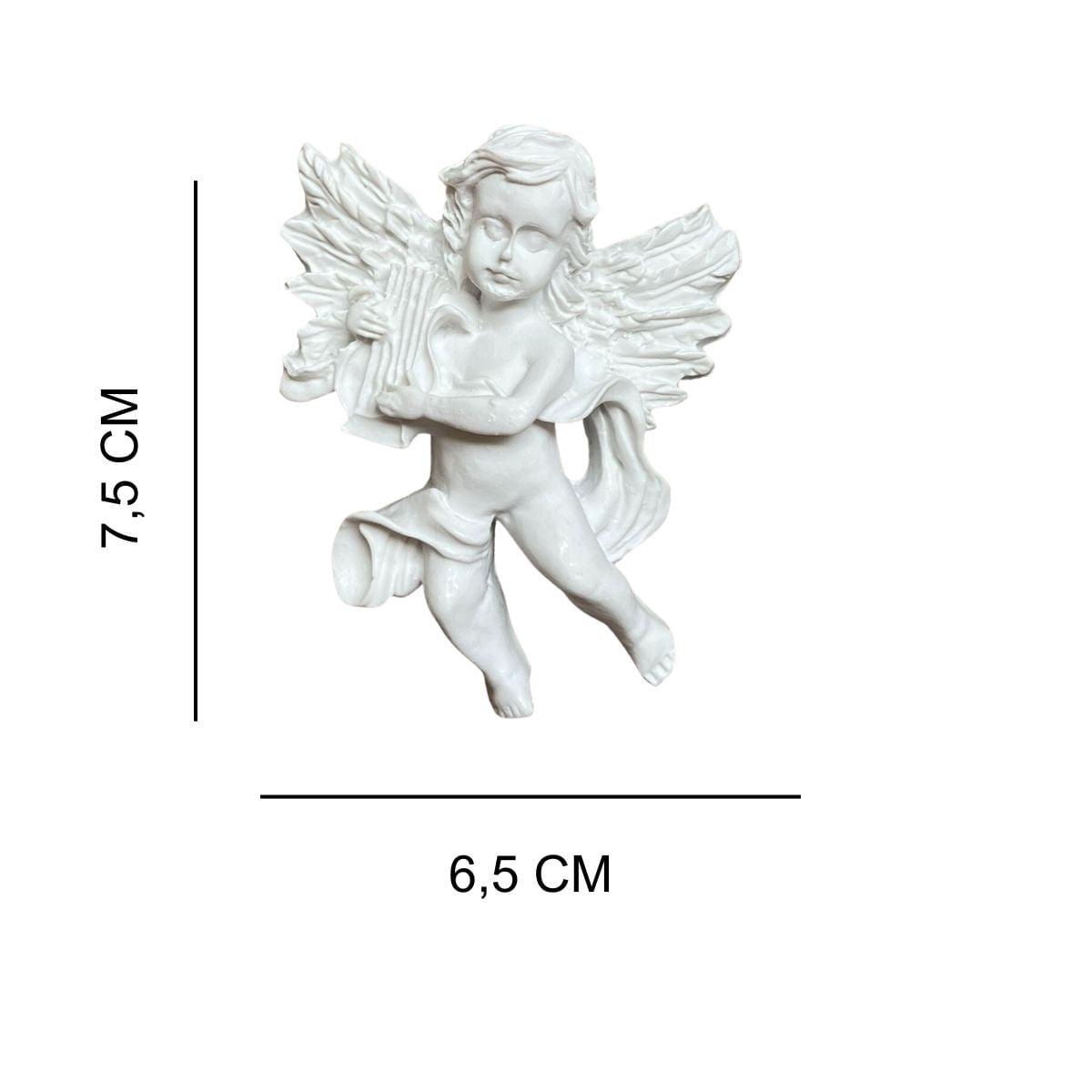 Aplique Anjo Tocando Harpa 7,5x6,5cm Resina - Palácio da Arte