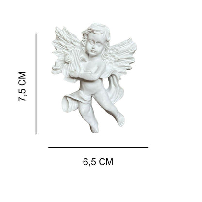 Aplique Anjo Tocando Harpa 7,5x6,5cm Resina - Palácio da Arte
