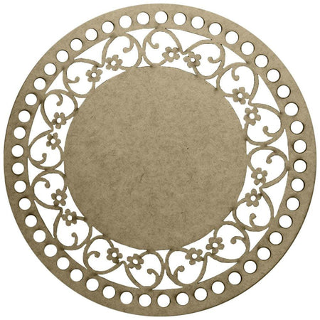Aplique Base para Crochê Redondo Margarida 20x20cm em MDF - Palácio da Arte