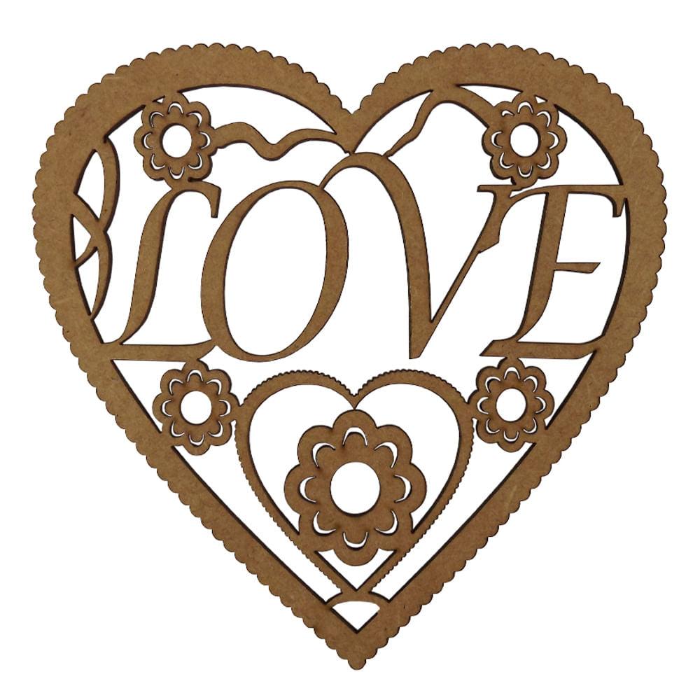 Aplique Coração Escalopado Love 15x15cm em MDF - Palácio da Arte