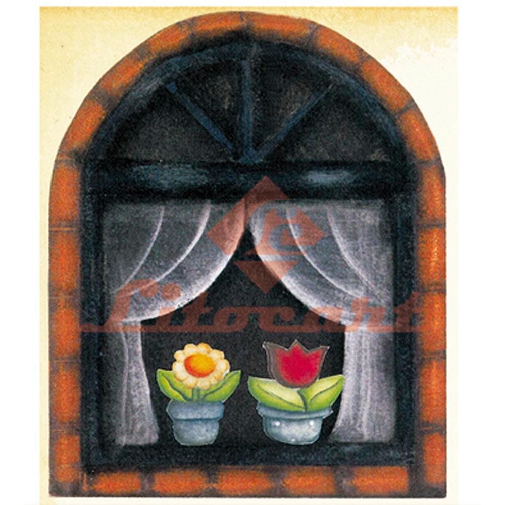 Aplique Decorativo 10cm LMAPC-319 Janela Preta com Flores em MDF Litocart - Palácio da Arte