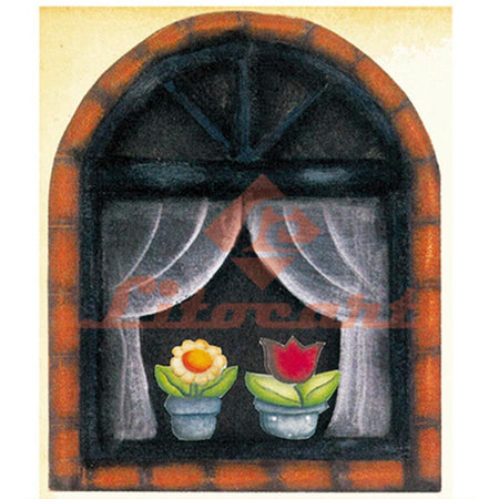 Aplique Decorativo 10cm LMAPC-319 Janela Preta com Flores em MDF Litocart - Palácio da Arte