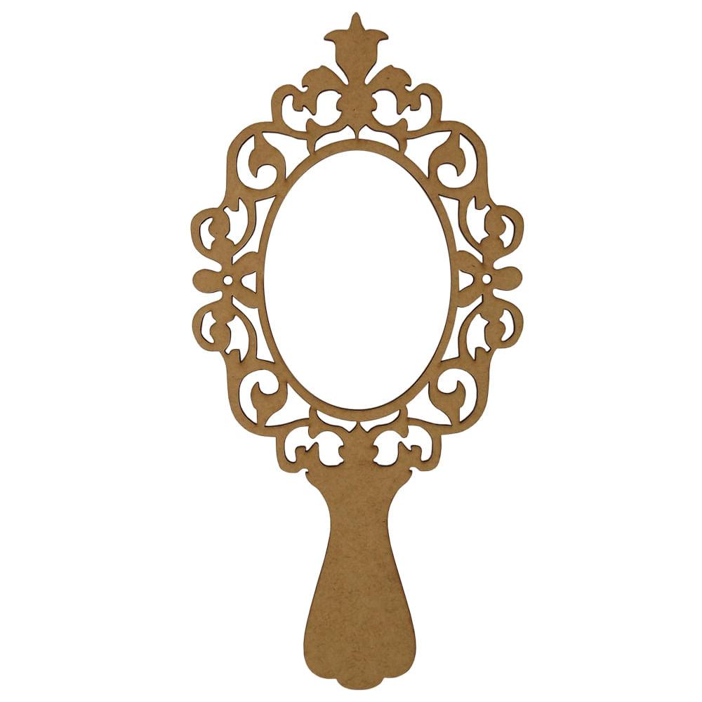 Aplique Espelho de Mão Flor Vazado 15x30cm em MDF - Palácio da Arte