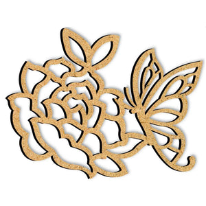 Aplique Flor e Borboleta MRL-097 6x7,7cm em MDF - Palácio da Arte