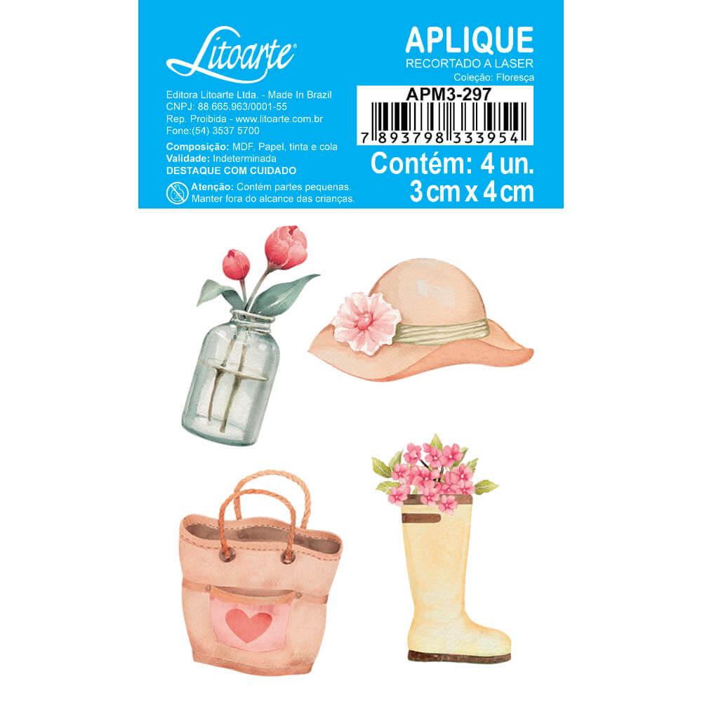 Aplique Litoarte APM3-297 3cm Floresça Chapéu e Bota 4 peças - Palácio da Arte