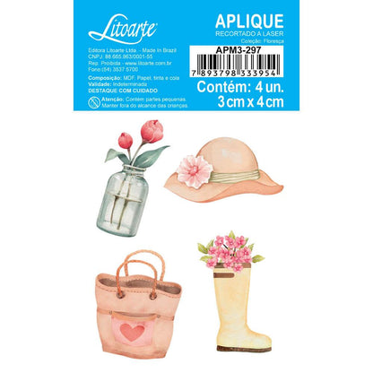Aplique Litoarte APM3-297 3cm Floresça Chapéu e Bota 4 peças - Palácio da Arte