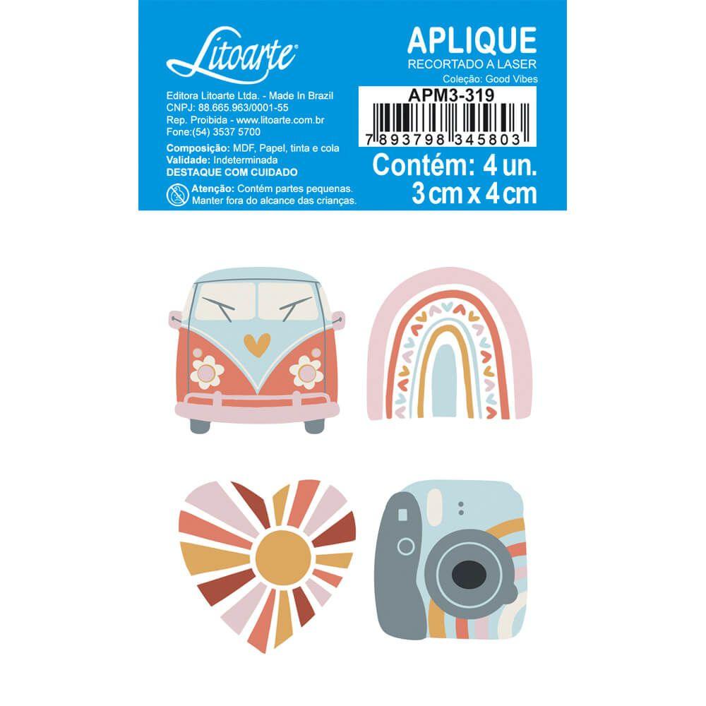 Aplique Litoarte APM3-319 3cm Good Vibes 4 peças - Palácio da Arte