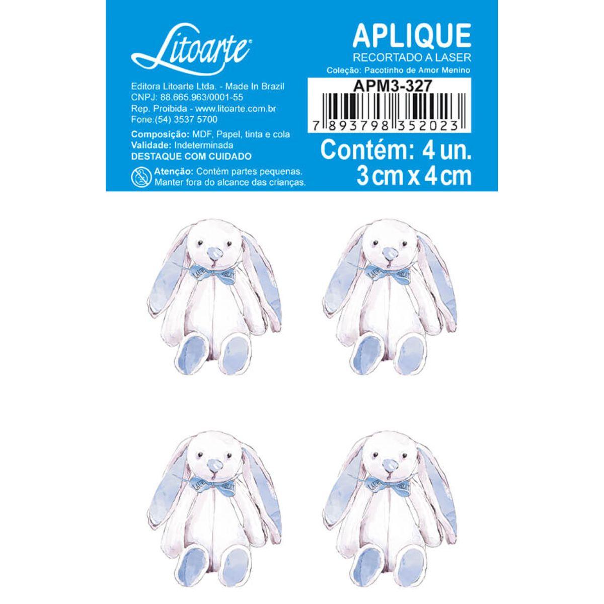 Aplique Litoarte APM3-327 3cm Pacotinho de Amor Menino Coelhos 4 peças - Palácio da Arte