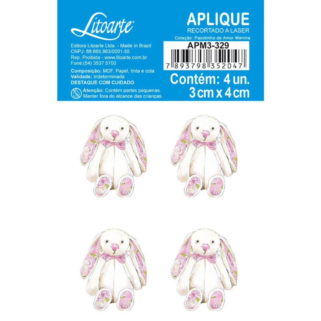 Aplique Litoarte APM3-329 3cm Pacotinho de Amor Menina Coelhos 4 peças - Palácio da Arte