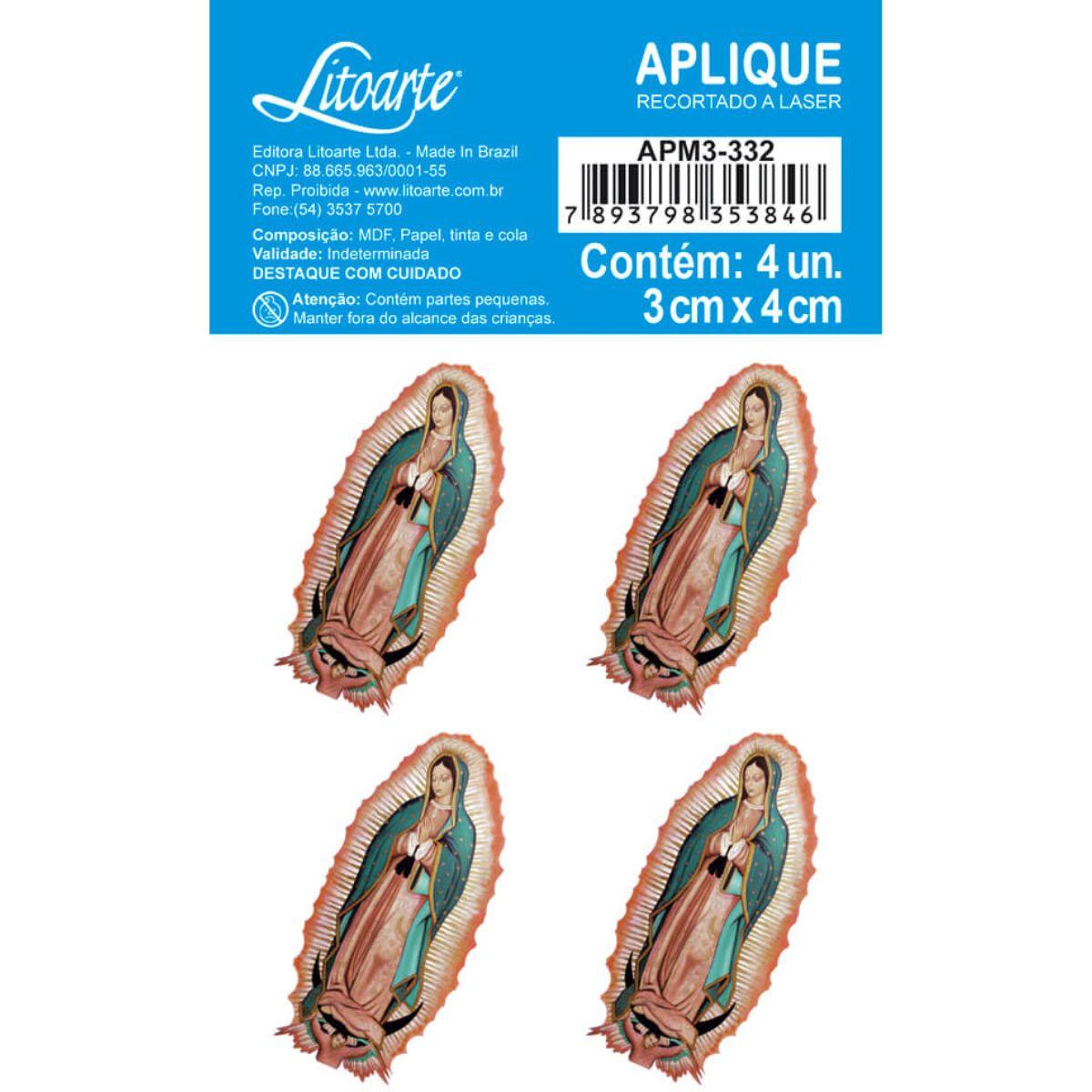 Aplique Litoarte APM3-332 3cm Nossa Senhora de Guardalupe 4 peças - Palácio da Arte