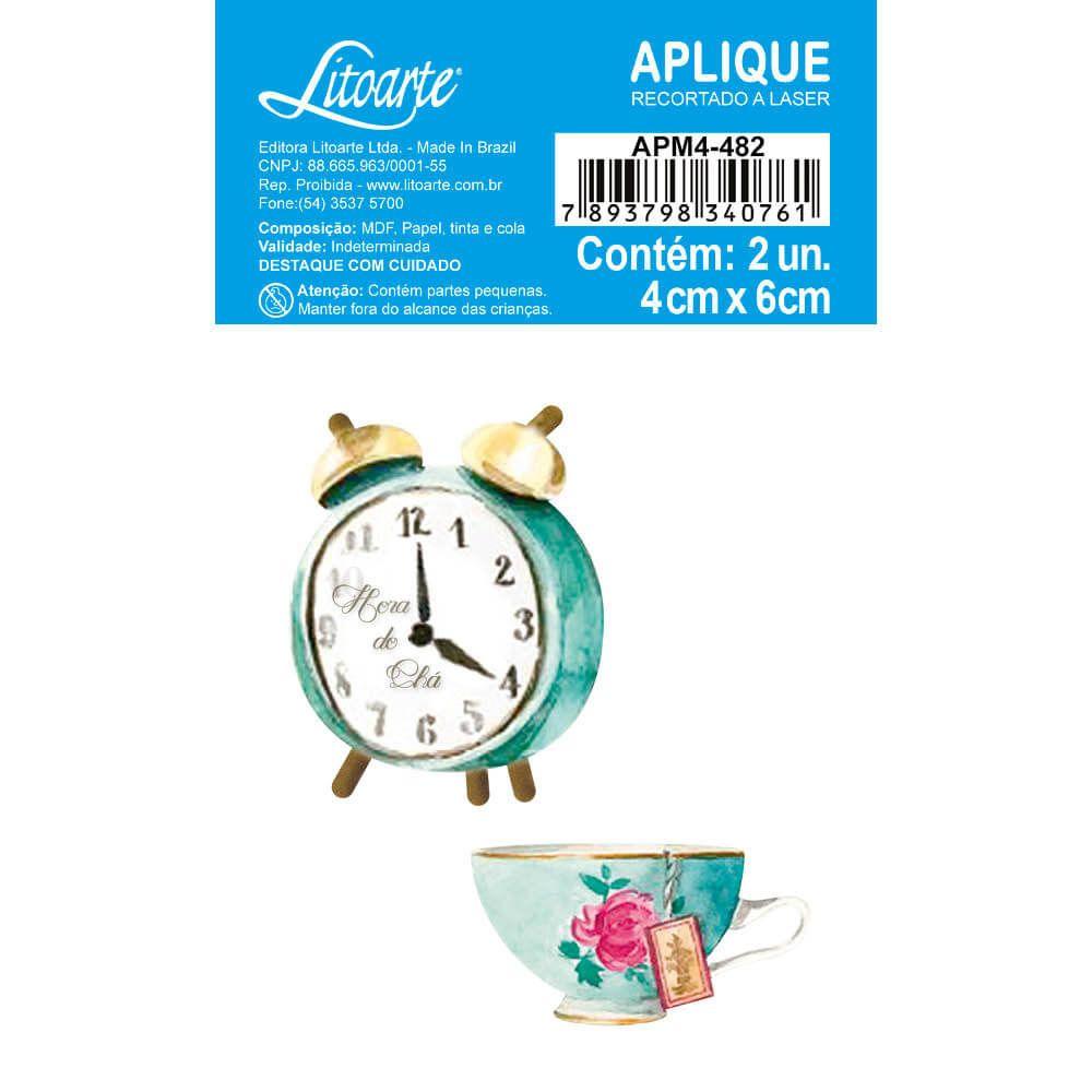 Aplique Litoarte APM4-482 4cm Renascer Relógio e Xícara 2 peças - Palácio da Arte
