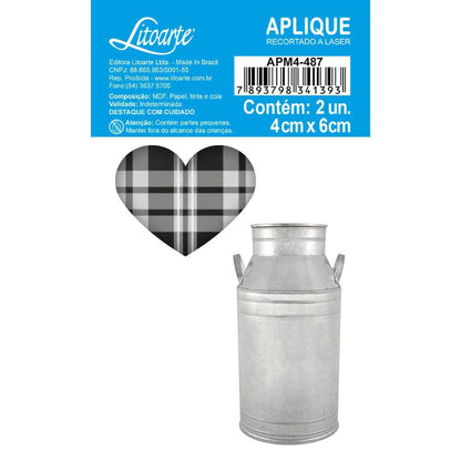 Aplique Litoarte APM4-487 4cm Farm Leiteira e Coração Xadrez 2 peças - Palácio da Arte