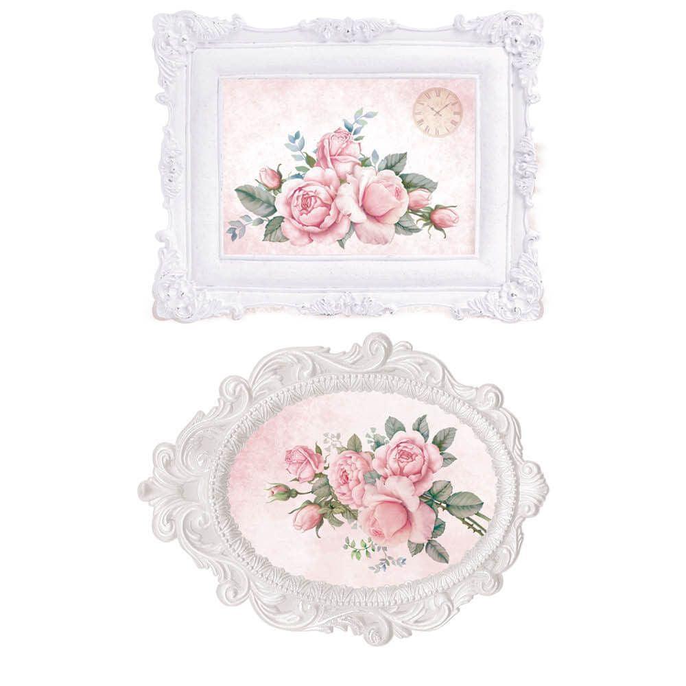 Aplique Litoarte APM4-492 4cm Shabby Chic Moldura com Rosas 2 peças - Palácio da Arte